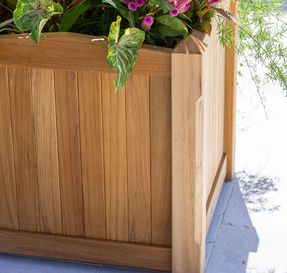 Country Casual Teak Pyramid Small Square Planter W/ 1 Plastic Liner