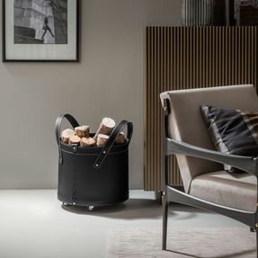 Limac Design Small Firewood Holder In Leather Tonda Mini