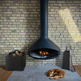 limacdesign Elegant Fireplace Set In Leather Bocad