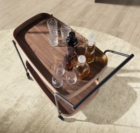 Angel Cerda Walnut Minibar Trolley With Black Steel