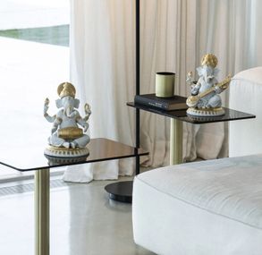 lladro Veena Ganesha Figurine Golden Lustre Sculpture