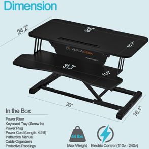 Versatables Power Riser Electric Standing Desk Converter , Black