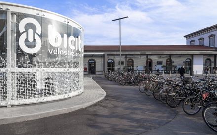 Glowing Bicycle Station in Bergamo