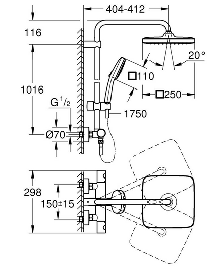 Grohe Tempesta System 250 Cube Shower