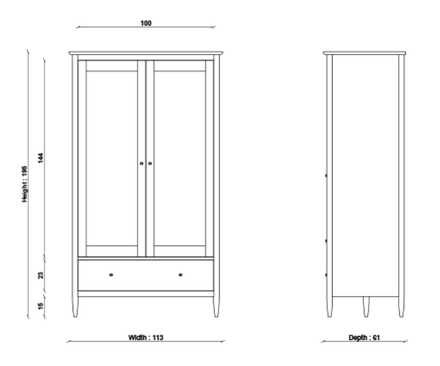 Ercol Teramo Bedroom 2 Door Wardrobe