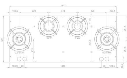 Novy Gas Hob Novy Drum Top 120 cm