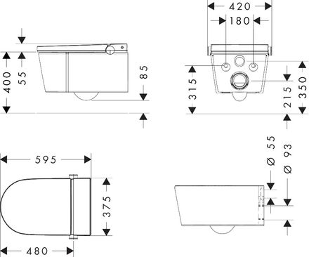 Hansgrohe Lavapura Element S Wall Hung Shower Toilet Set Aquahelix Flush, Smartclean, Hygieneeffect