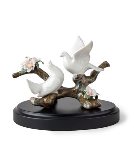 Lladro Doves on A Cherry Tree Figurine
