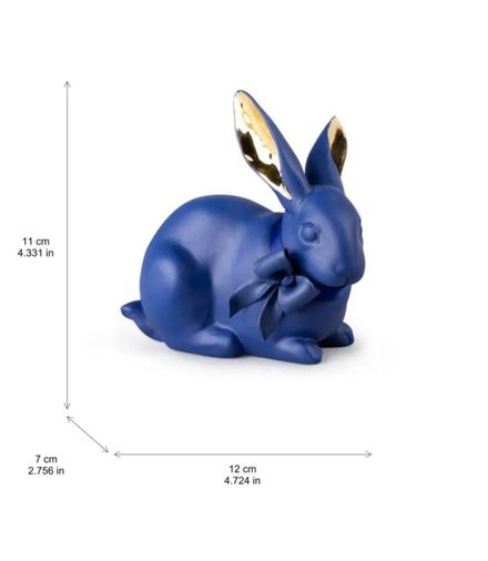 Lladro Attentive Bunny. Blue-Gold Sculpture
