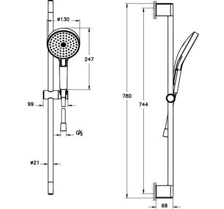 Vitra Prime Round Riser Rail Kit Shower Headset