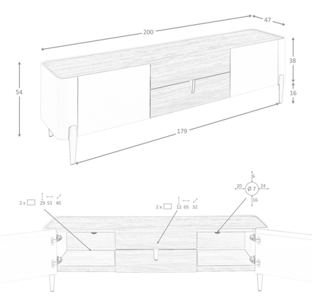 Angel Cerda TV Stand Beige Wood - Golden Polished Steel And Walnut Top