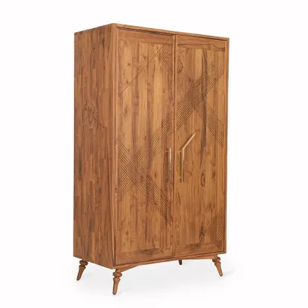Alankaram Krizovy Teak Wardrobe - Brass Medium