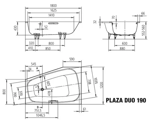 Kaldewei Plaza Duo Right Mod.190 Bathtubs