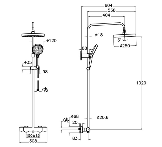 Vitra Base+ Round Shower System