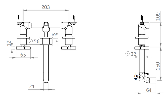 Crosswater Mpro Crosshead 3 Hole Wall Basin Tap