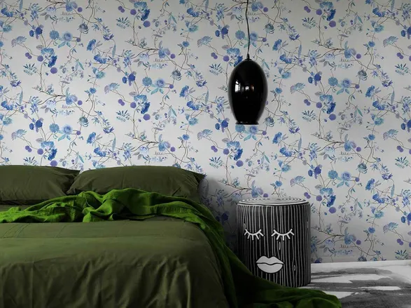 Mineheart Botanical Chinoiserie White And Blue Wallpaper