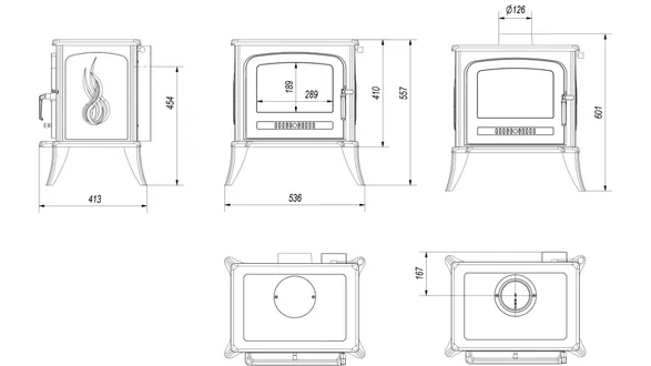 Kratki Freestanding Stove Fireplace Kratki Koza K7 5kw Ø130 Cast Iron Mounting Kit