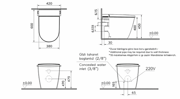 VitrA Integra Aquacare Wall-Hung Toilet