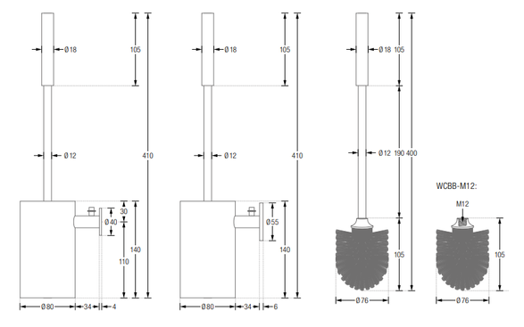 Phos Stainless Steel Toilet Brush Set - Concealed Fastening