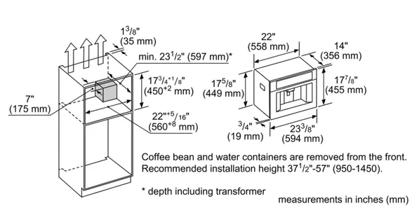Thermador Built-in Coffee Machine Stainless Steel, Removable Water Tank