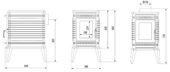 kratki Wood Burning Cast Iron Stove Kratki K10 Ø 130 10 Kw
