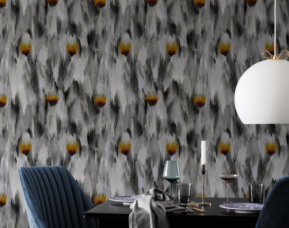 Mineheart Natural Feathers Grey And Orange Wallpaper
