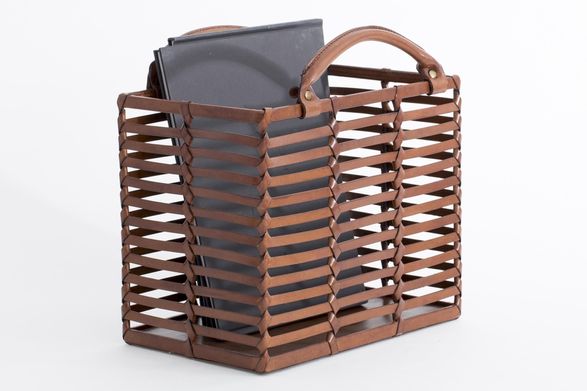 Flamant Manhattan, Magazine Basket, Brown Leather