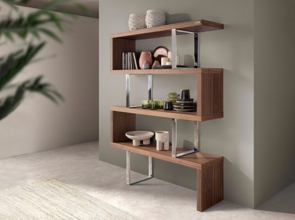 Angel Cerda Walnut Colored Wooden Shelf And Chrome Steel