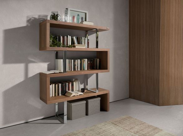 Angel Cerda Walnut Colored Wooden Shelf And Chrome Steel