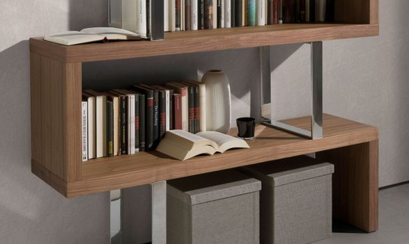 Angel Cerda Walnut Colored Wooden Shelf And Chrome Steel