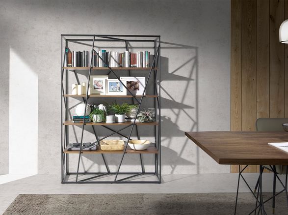 Angel Cerda Black Steel And Walnut Wood Shelf
