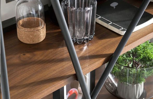 Angel Cerda Black Steel And Walnut Wood Shelf
