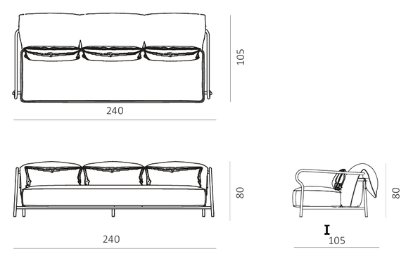 Unopiu Salò 3-seater Sofa With Seat And Backrest Cushion