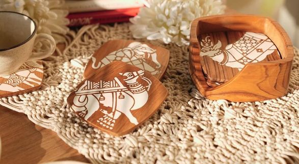 Alankaram Kizak - Teak Square Shaped Tea Coaster