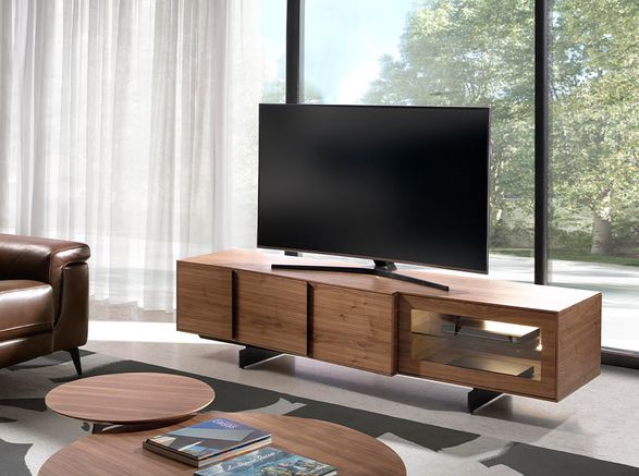 Angel Cerda Walnut Wood TV Stand With Interior LED Lighting