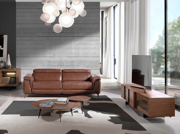 Angel Cerda Walnut Wood TV Stand With Interior LED Lighting