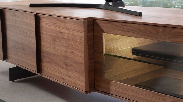 Angel Cerda Walnut Wood TV Stand With Interior LED Lighting
