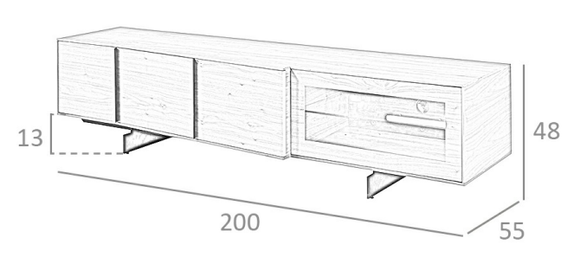 Angel Cerda Walnut Wood TV Stand With Interior LED Lighting