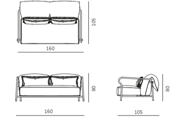 Unopiu Salò 2-seater Sofa With Seat And Backrest Cushion