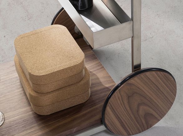 Angel Cerda Minibar Trolley In Polished Steel And Walnut Wood
