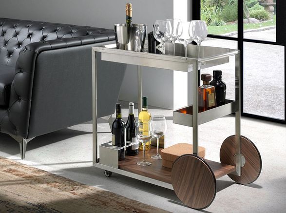 Angel Cerda Minibar Trolley In Polished Steel And Walnut Wood
