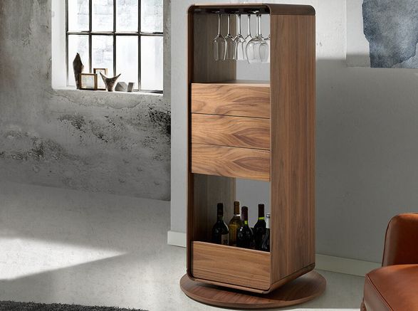 Angel Cerda Walnut Wood Swivel Bar Cabinet