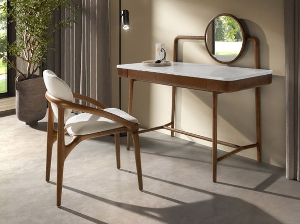 Angel Cerda Walnut Dressing Desk With White Wooden Top And Mirror