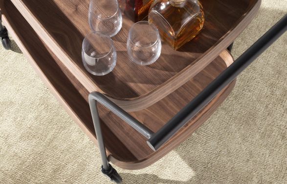 Angel Cerda Walnut Minibar Trolley With Black Steel