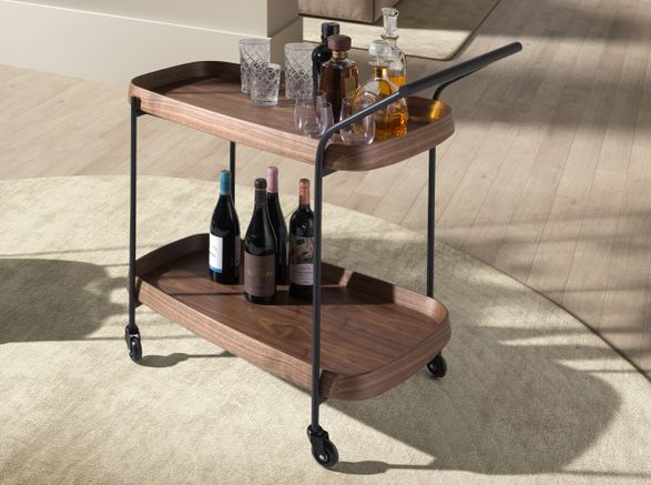 Angel Cerda Walnut Minibar Trolley With Black Steel