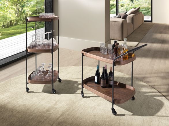 Angel Cerda Walnut Minibar Trolley With Black Steel
