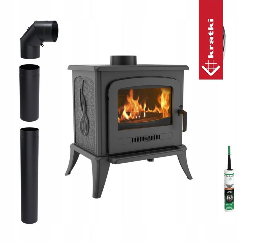 Kratki Freestanding Stove Fireplace Kratki Koza K7 5kw Ø130 Cast Iron Mounting Kit
