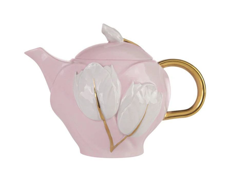 Villari Tulip Tea Pot - Pink & White