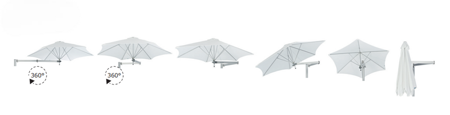 Umbros Paraflex wall mounted umbrella round 3 m with grey canopy and neo arm 2 m alu Parasols