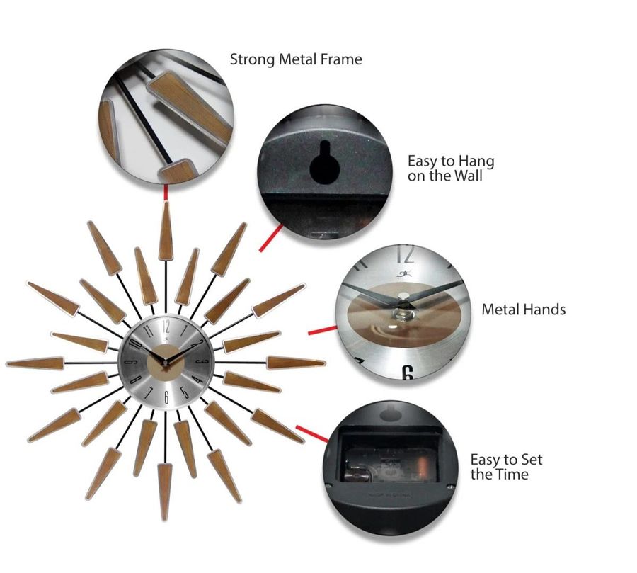 Wayfair Midcentury/modern Starburst Metal Wall Clock 23 Inches - Walnut